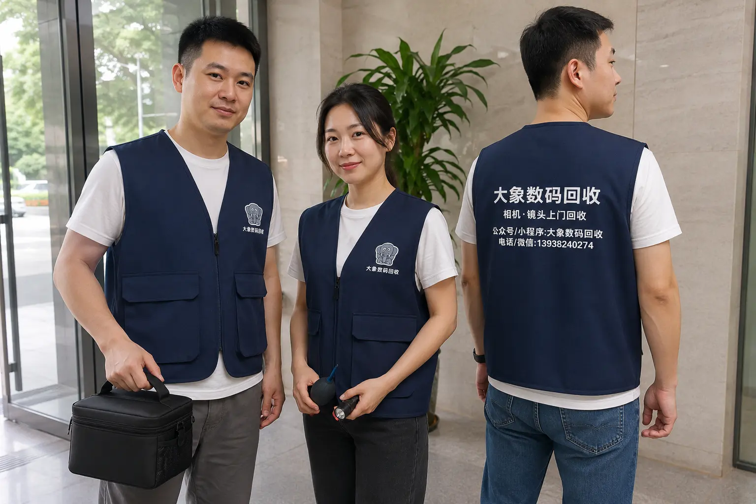 大象数码回收工作马甲正面和背面信息展示